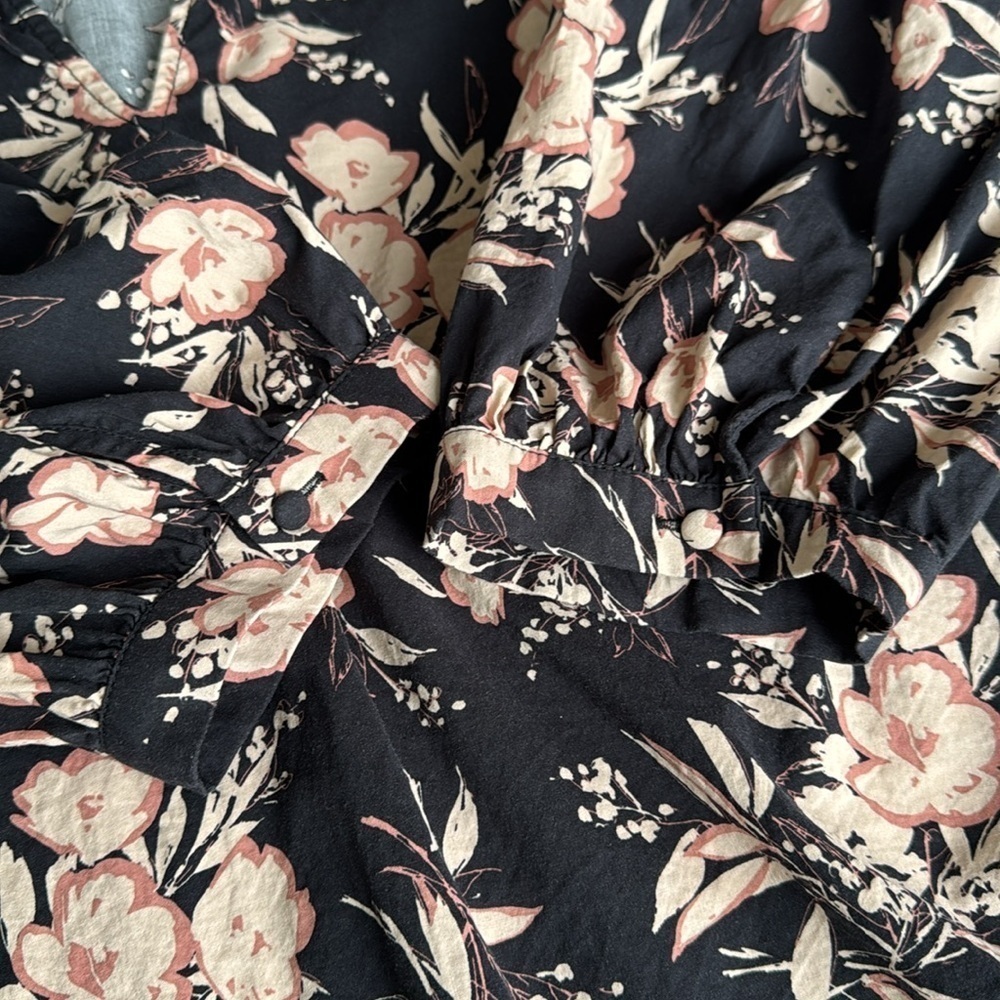 Evereve Floral Black and Pink Women's Top Cotton/Rayon Size XL - Picture 8 of 9